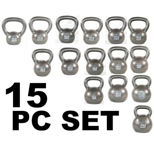 15 pc Ader Russian Premier Kettlebell Set - 10 lbs to 100 lbs