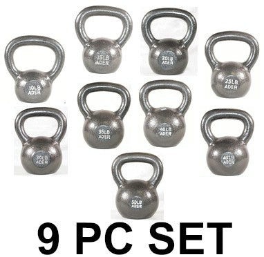 9 pc Ader Russian Premier Kettlebell Set - 10 lbs to 50 lbs (5 lb increments)