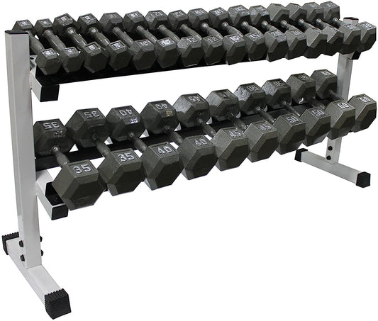 Ader 10Pairs Hex Dumbbells 5-50lb (550lb) and 2-Tier 54" Dumbbell Rack