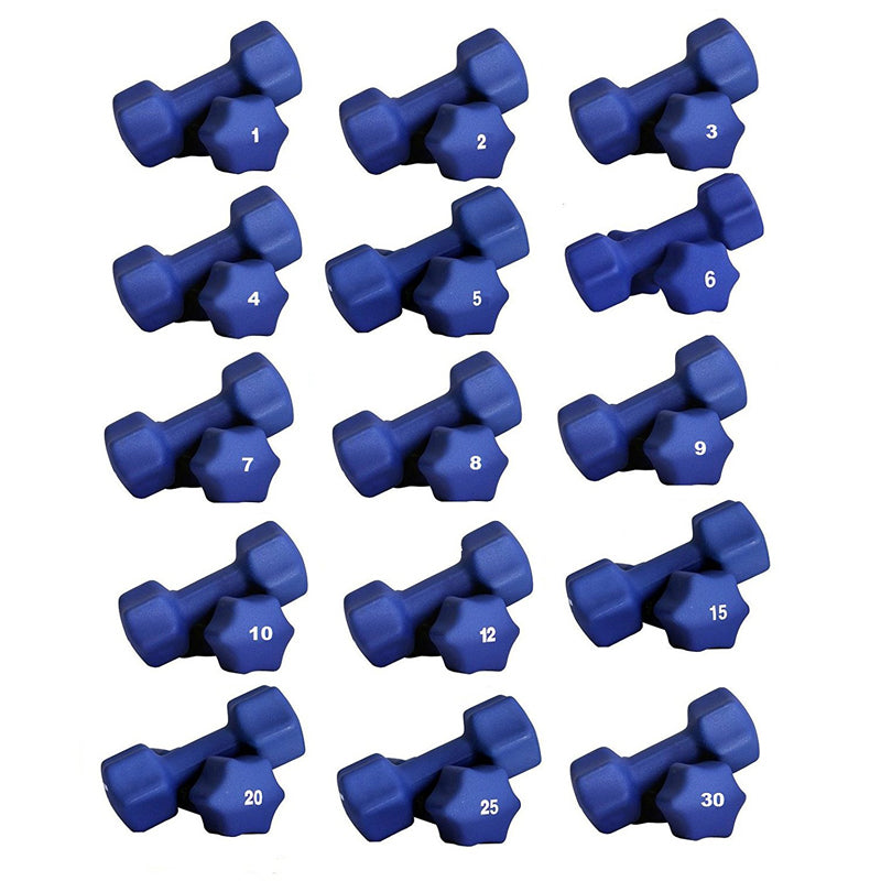 Blue Neoprene Dumbbell Set- 12 Pairs W/ Rack (1-10, 12, 15lb)